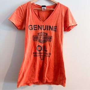 Harley Davidson Women's M Orange Tie Dye T Shirt Genuine Oil Loveland CO